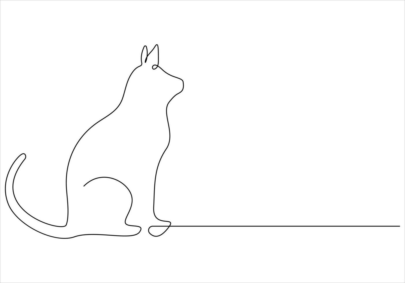 Continuous one line drawing of cat out line vector art illustration