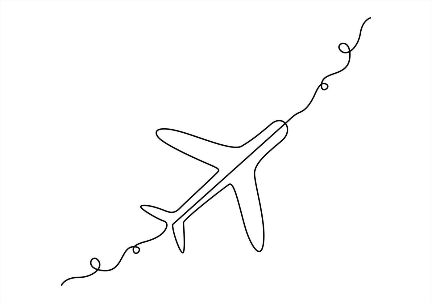 Continuous one line drawing of airplane out line vector art illustration