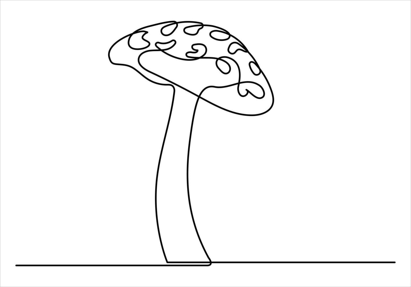 Continuous one line drawing of mushroom out line vector art illustration