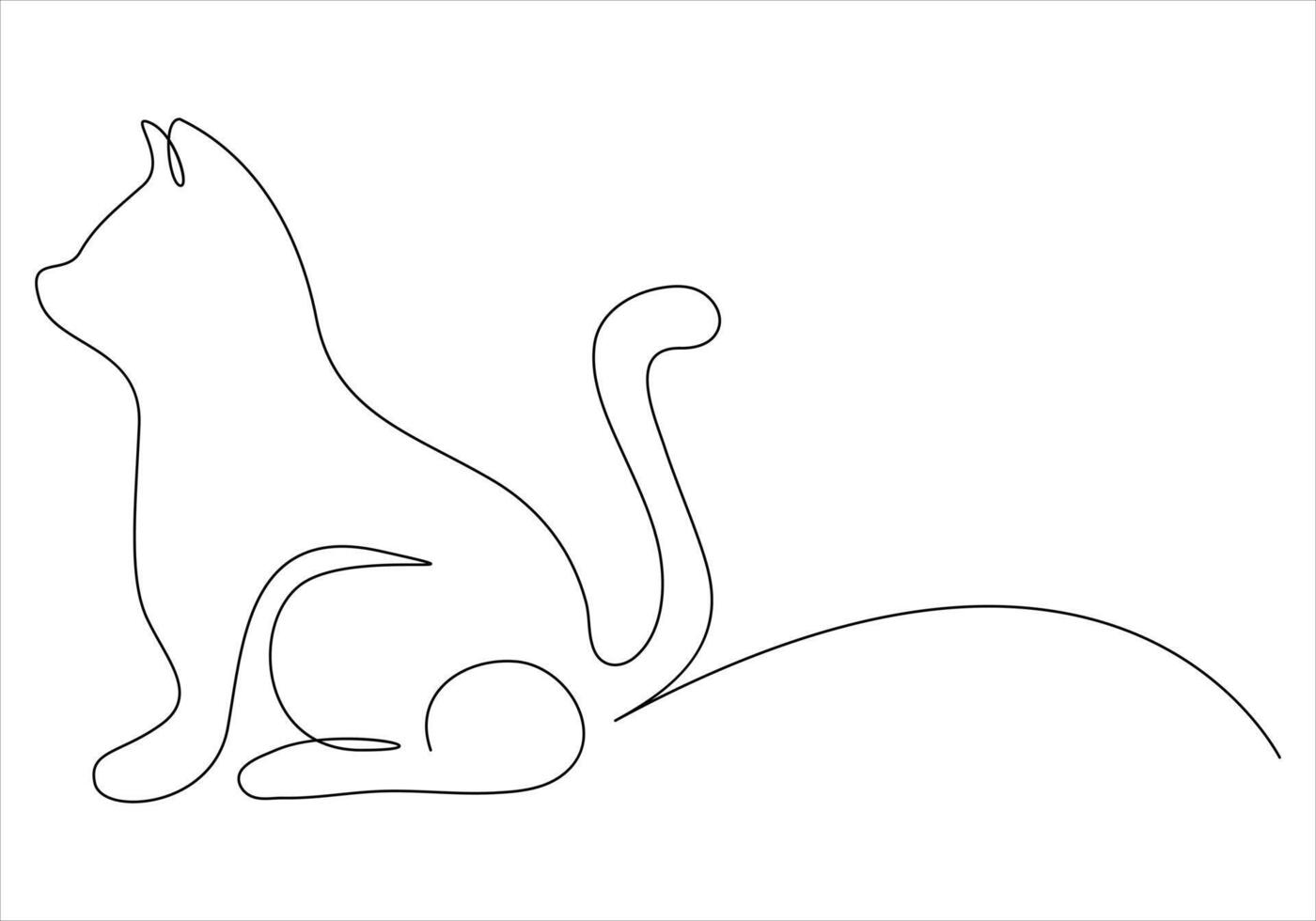 Continuous one line drawing of cat out line vector art illustration
