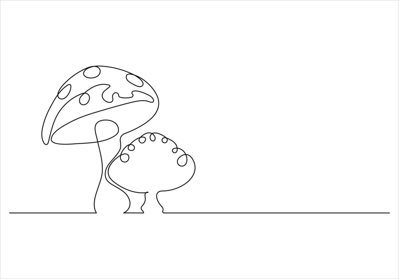 Continuous one line drawing of mushroom out line vector art illustration