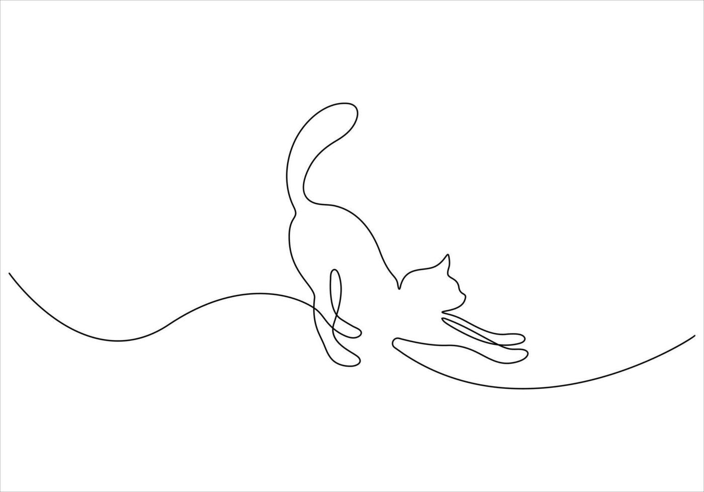 Continuous one line drawing of cat out line vector art illustration