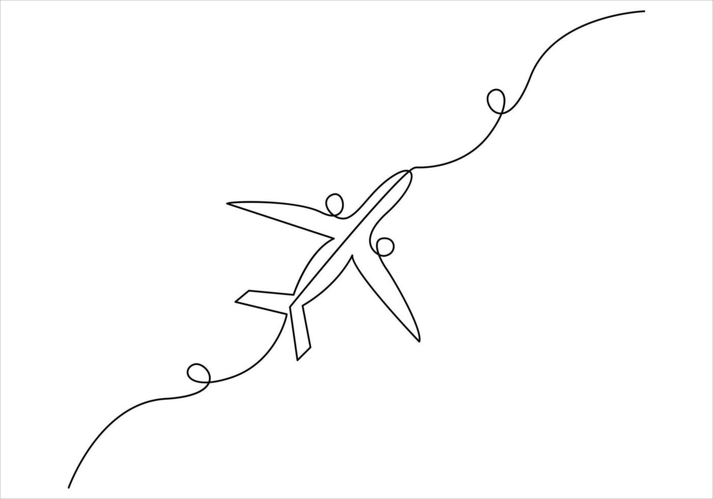 Continuous one line drawing of airplane out line vector art illustration