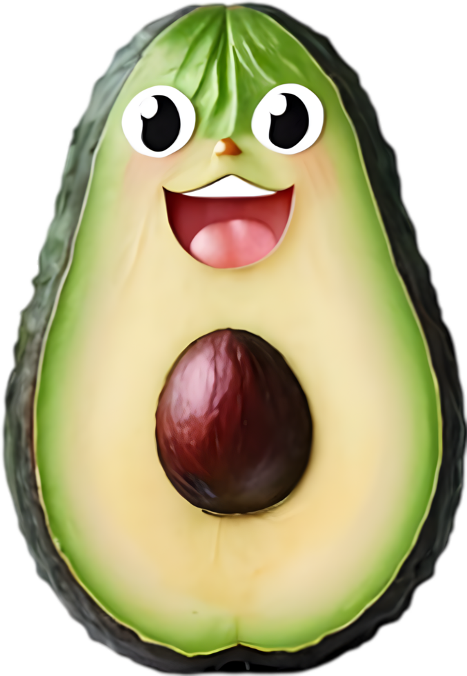 AI generated Cute Cartoon Avocado icon, Kawaii Avocado clipart. png