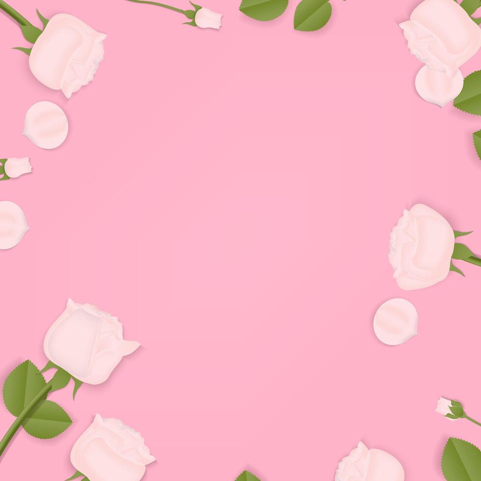 Paper rose frame on pink background vector
