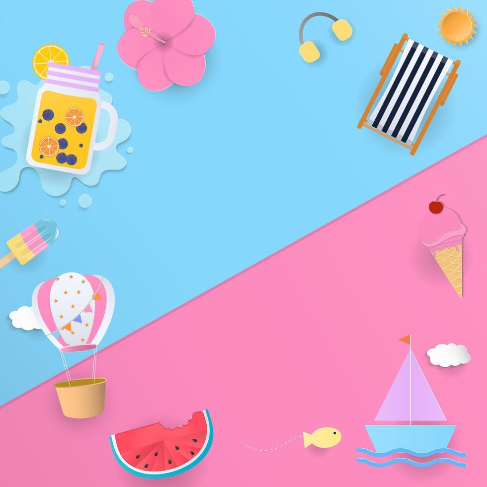 Cute summer elements on pastel background vector