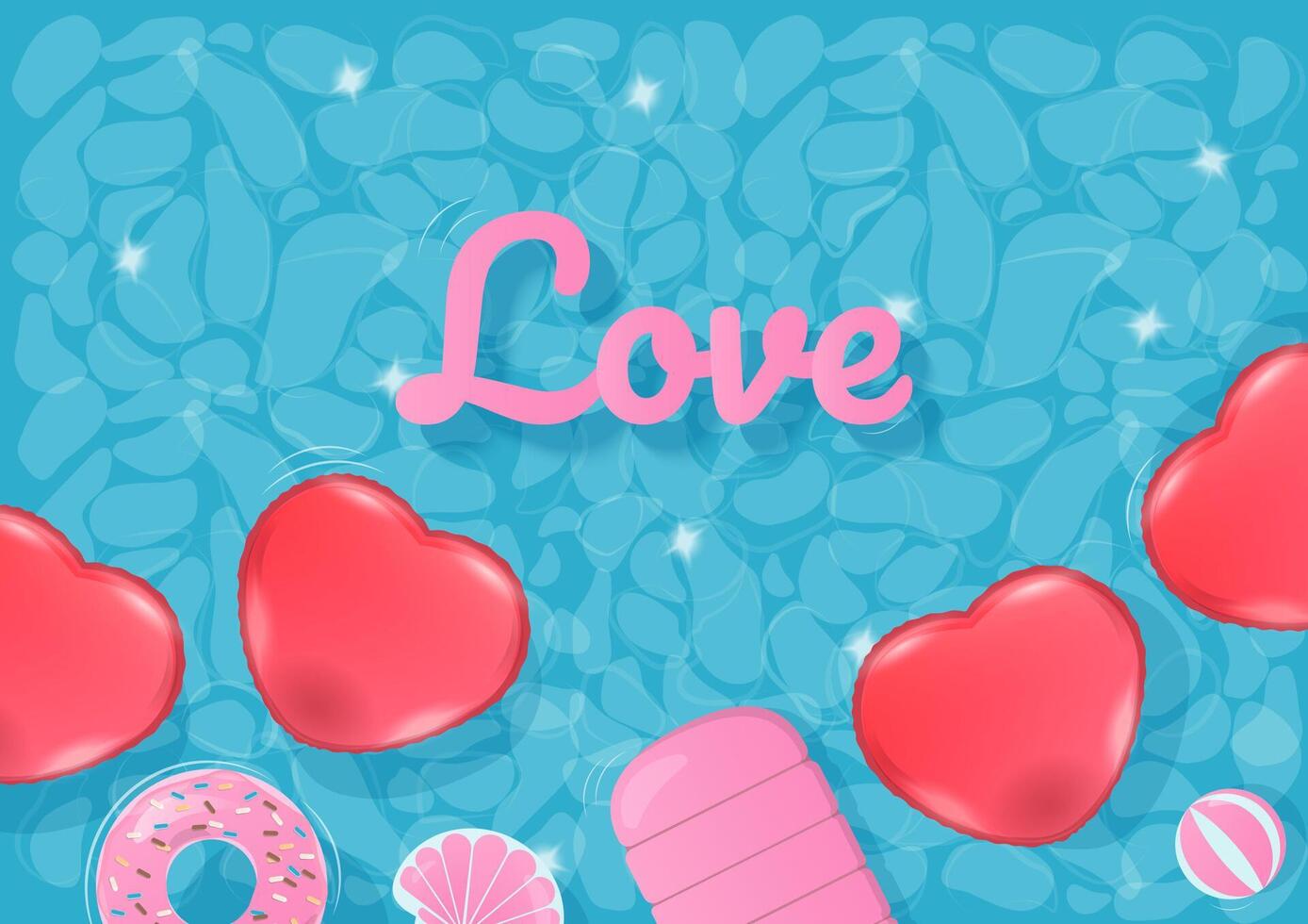 Love and heart balloon in the pool background vector