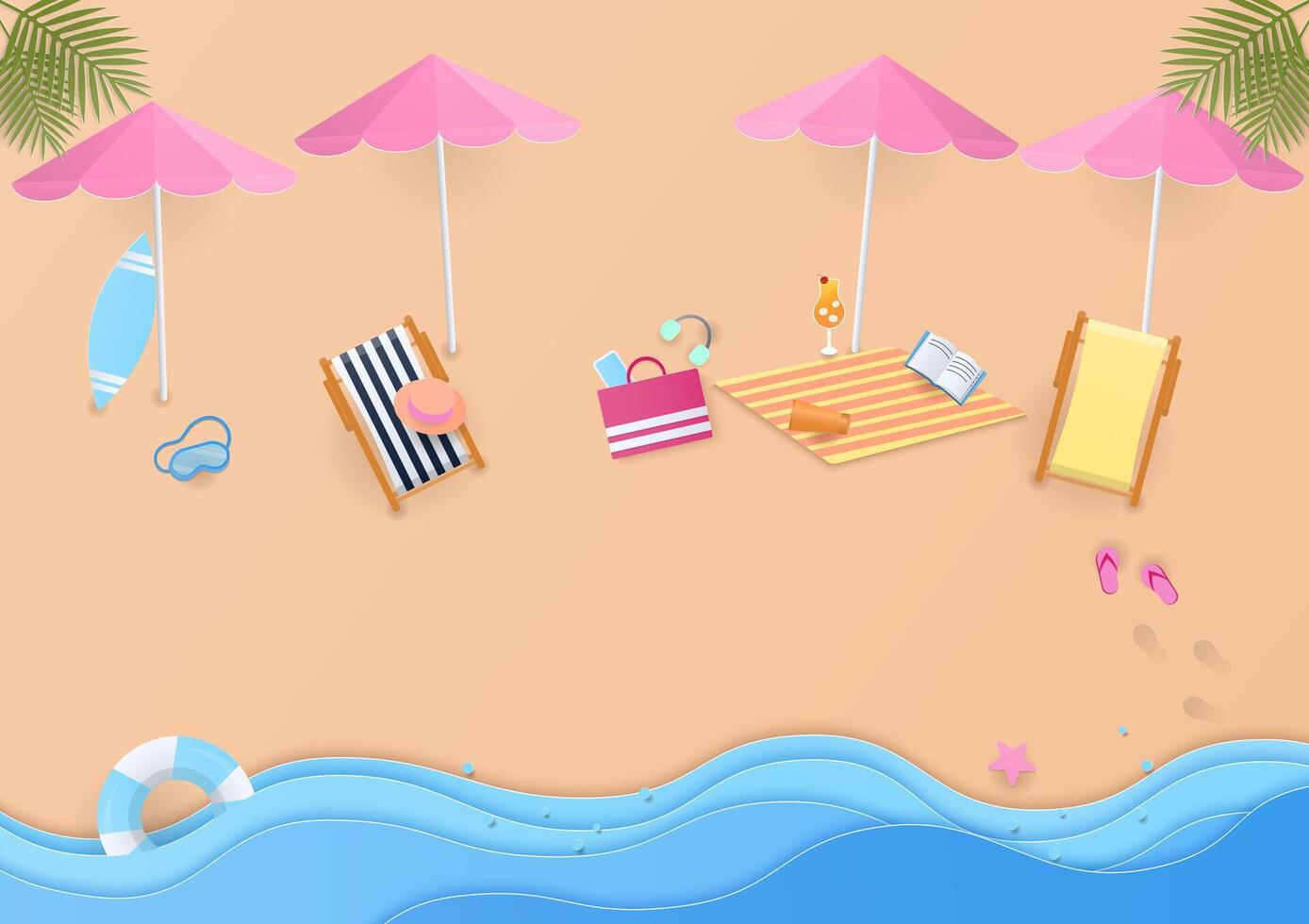 Summer background with beach umbrella  and sea wave vector