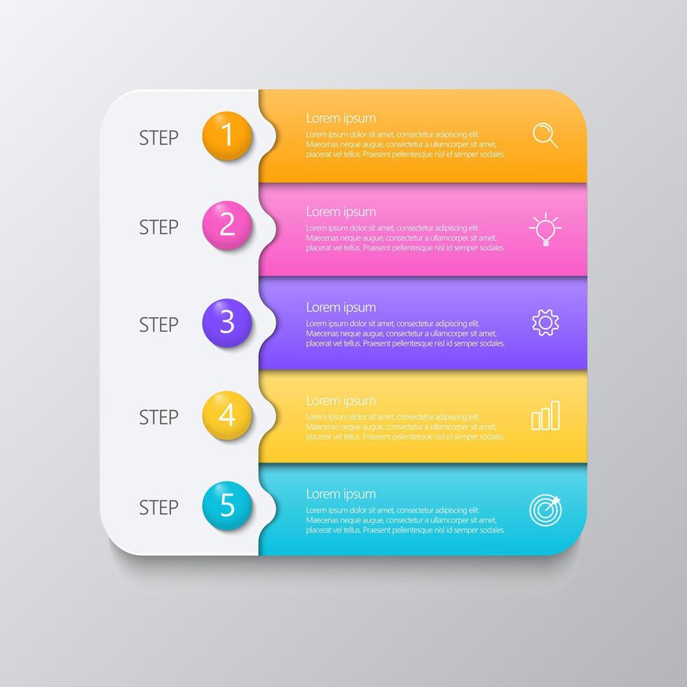 colorful five step infographic template vector