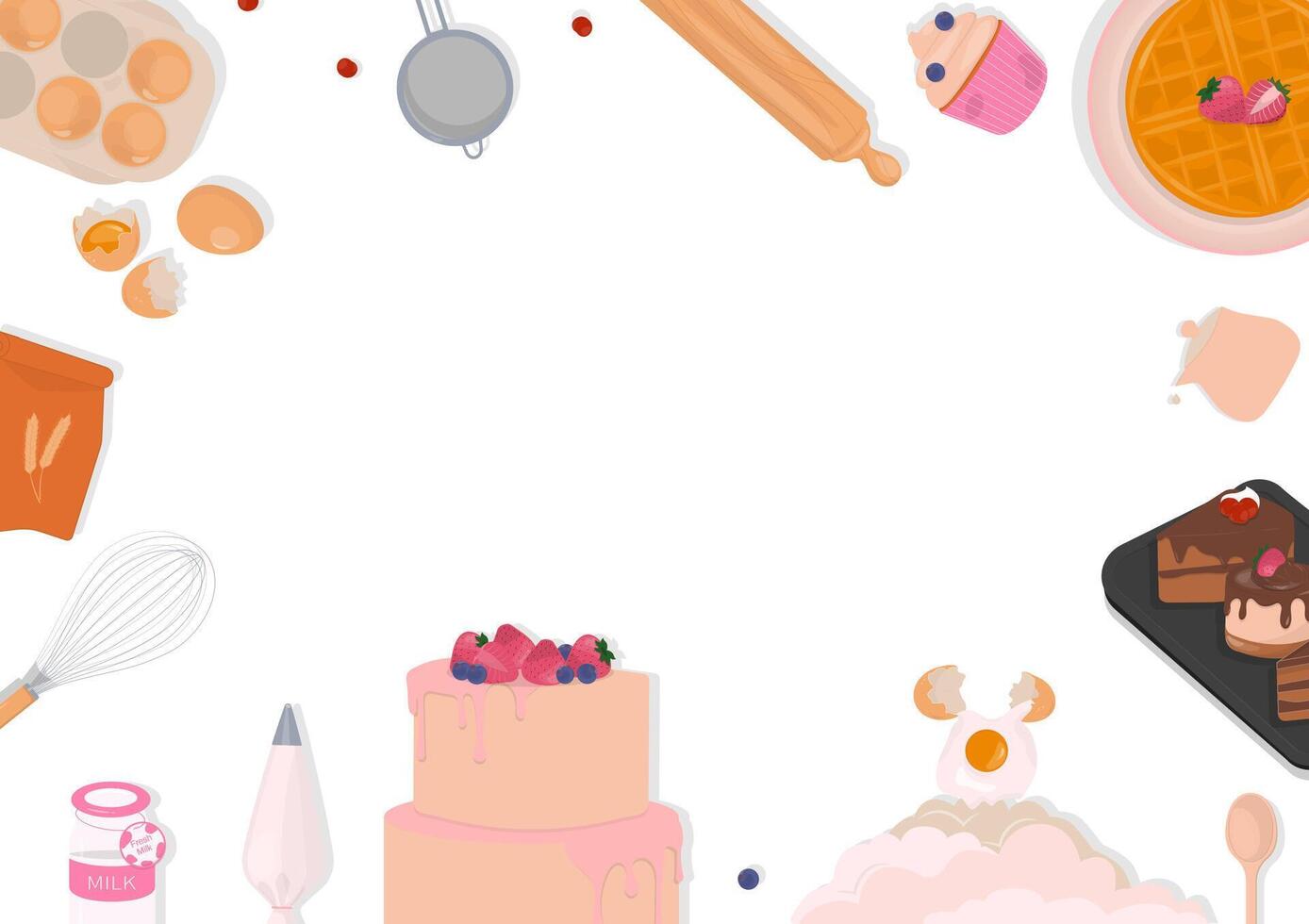 Cake and bakery ingredients on white background vector