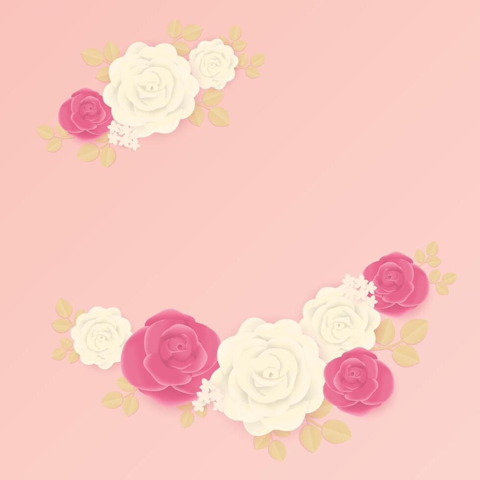blanco y rosado Rosa guirnalda con hoja vector