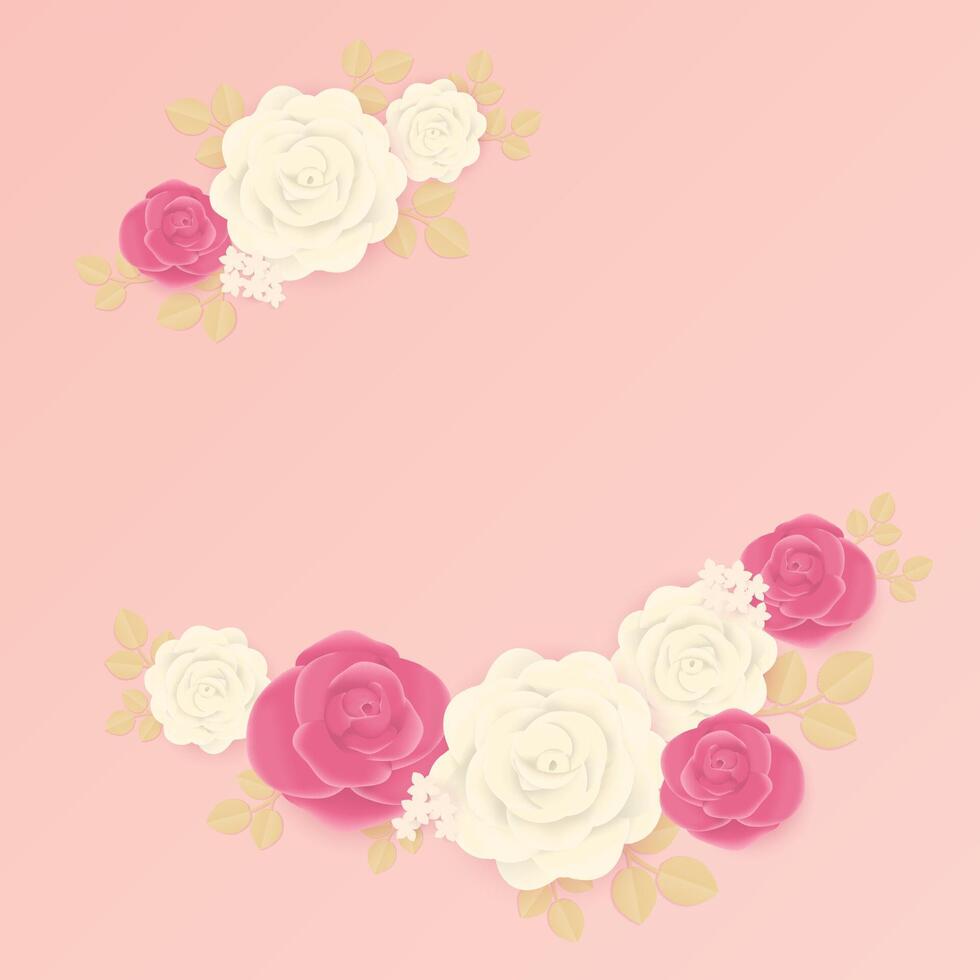 White and pink rose wreath with leaf vector