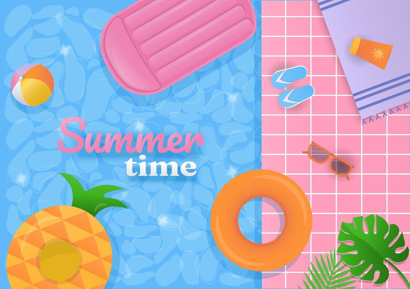 Summertime background with inflatable swim ring in swimming pool vector