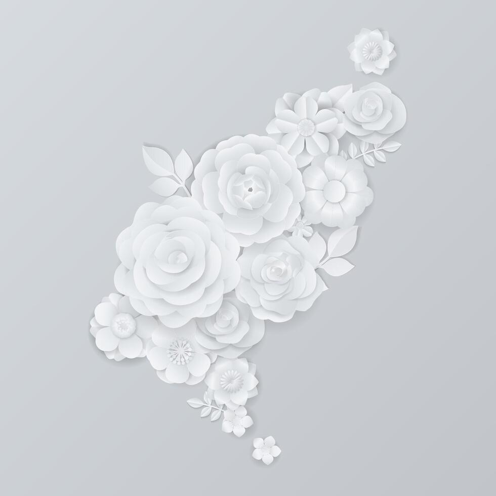 White paper floral elements on gray background vector