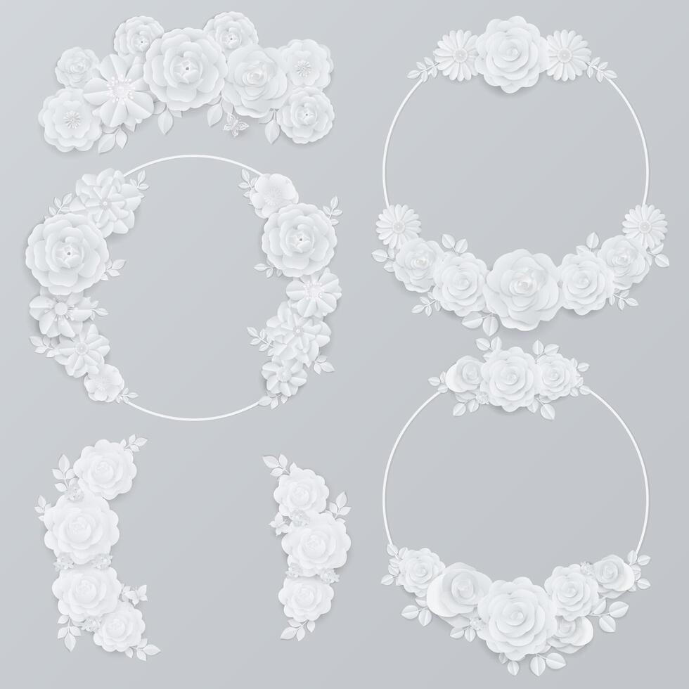 Paper flower wreath collection design elements vector