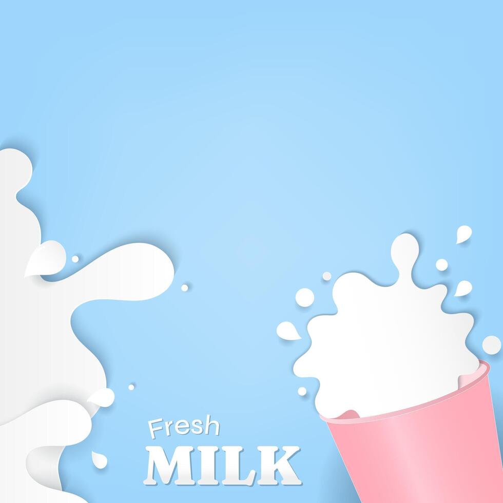 Milk in liquid shape with paper art banner vector