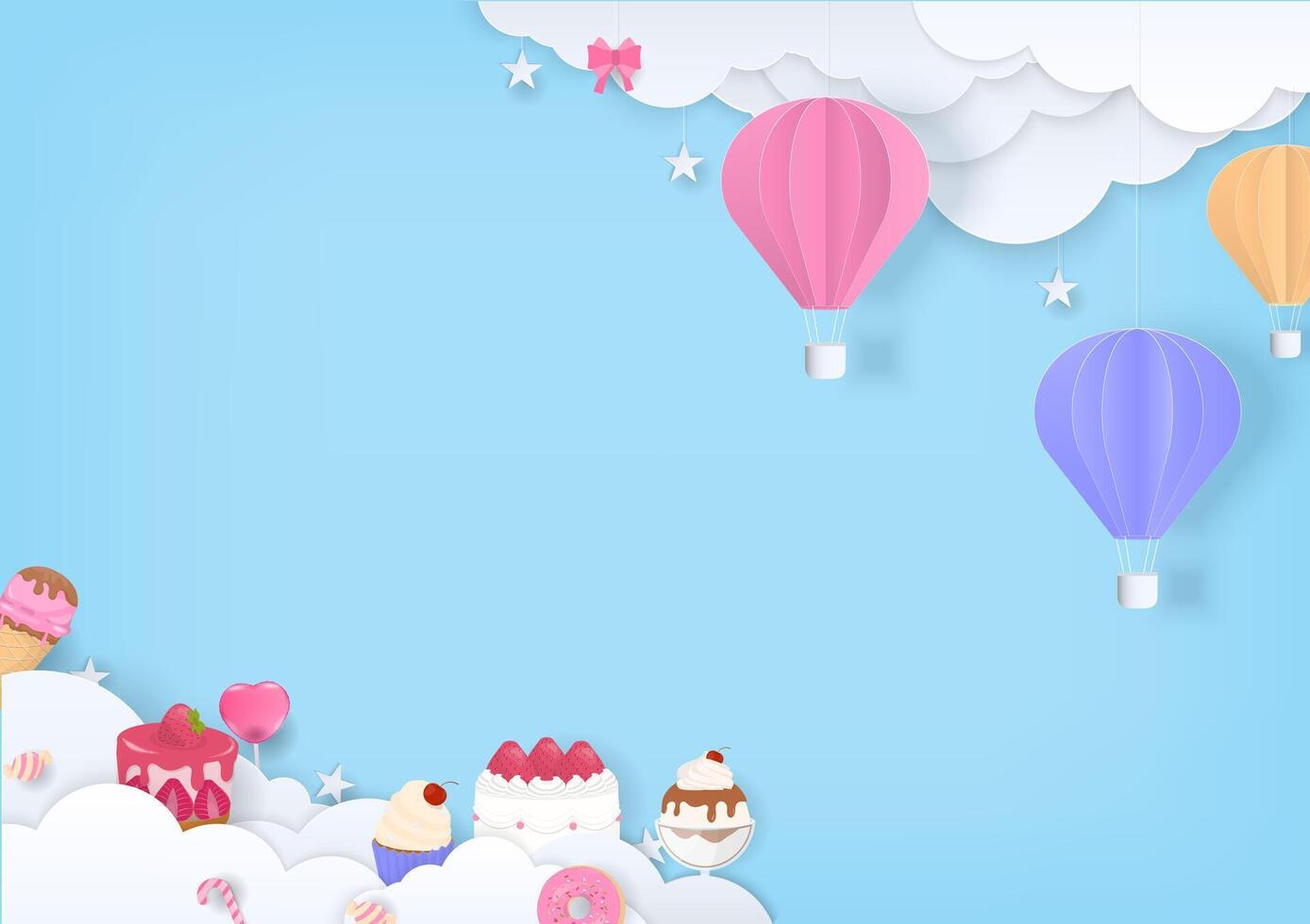 Sweet bakery and pastel balloon on blue background vector