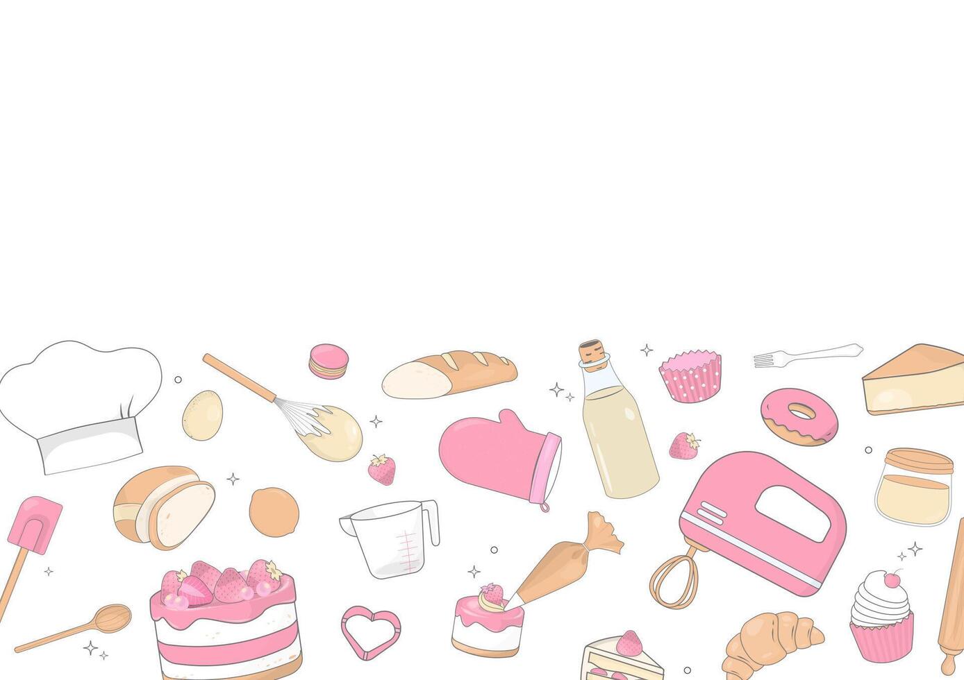 Hand drawn of bakery and cooking utensils on white background vector