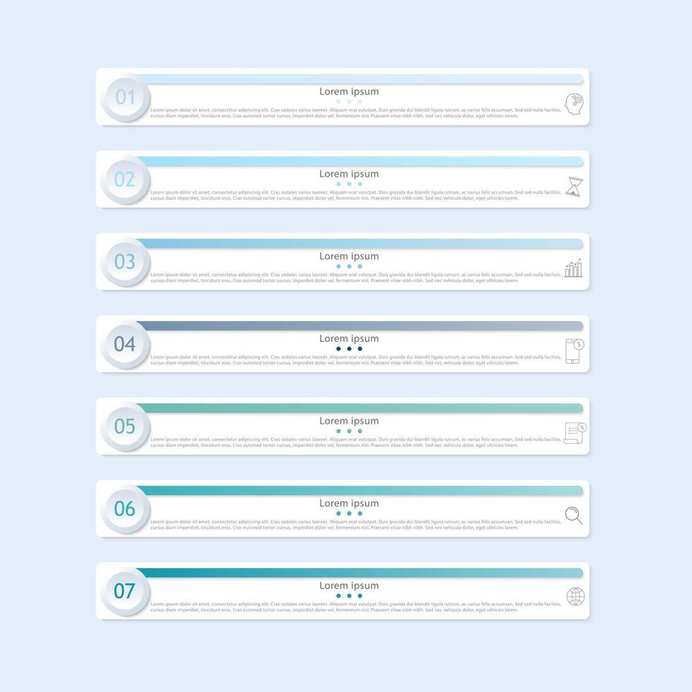 seven steps with button and business icons vector