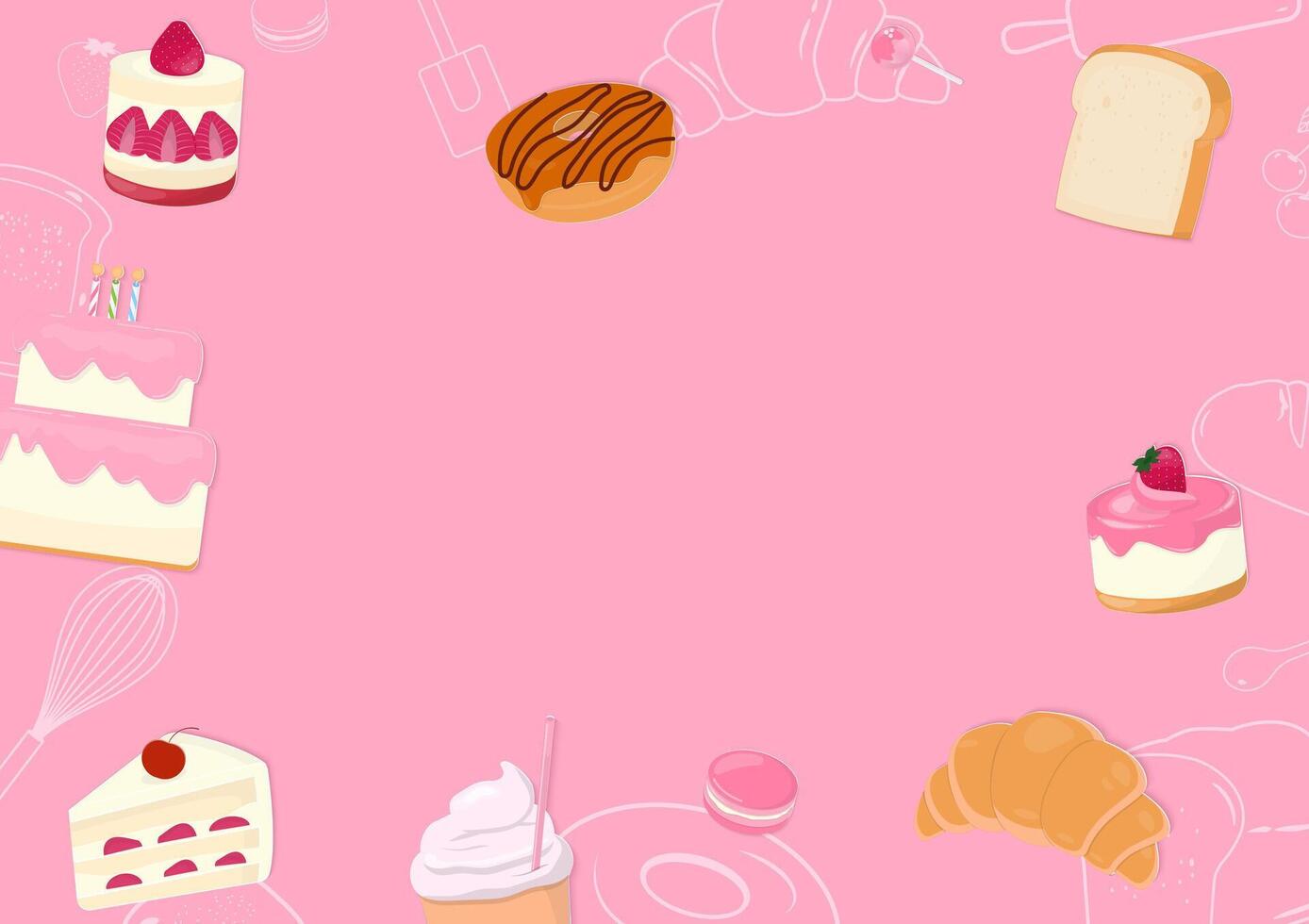 Cake and pastry bakery on pink background vector
