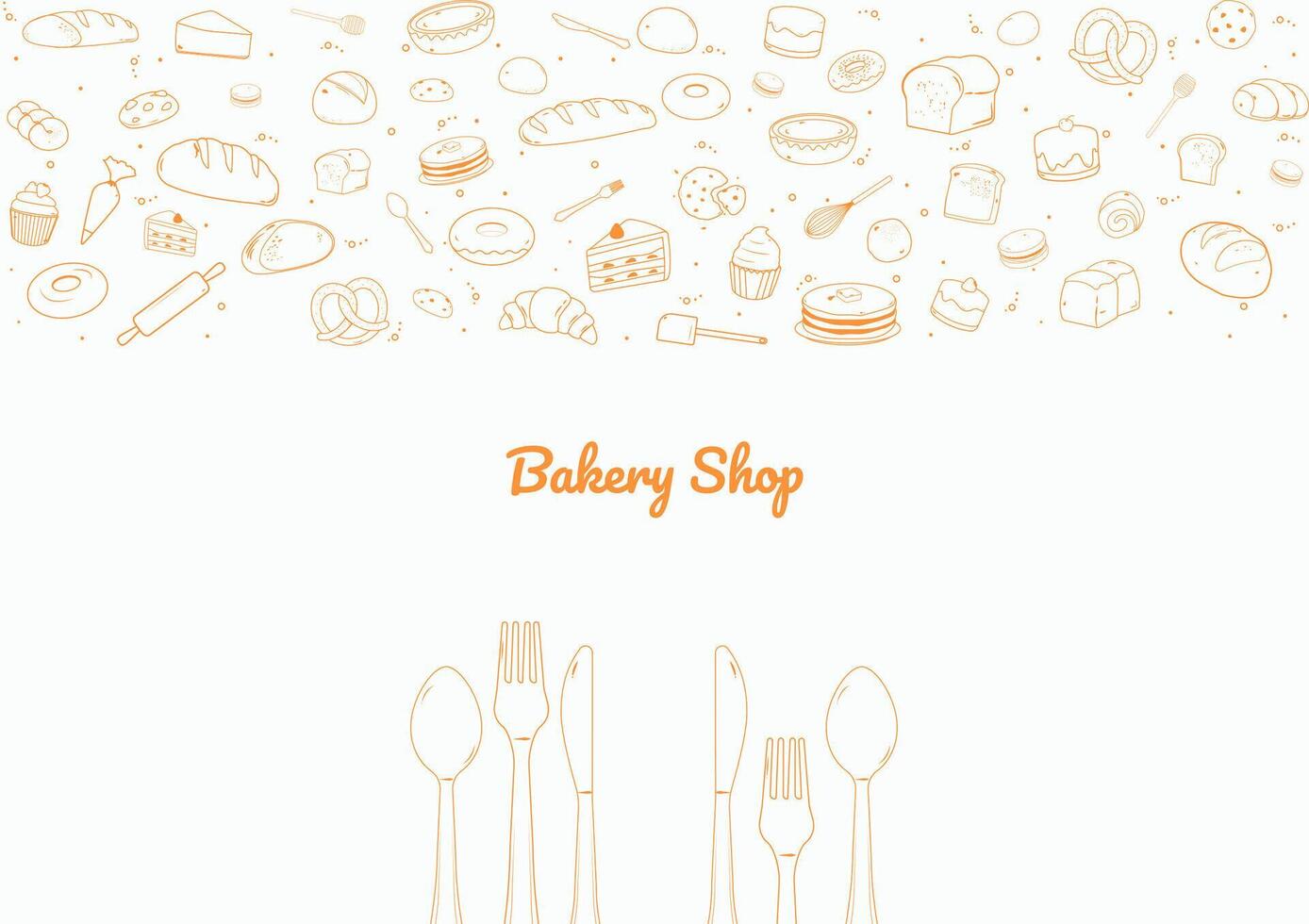Pastry bakery and baking tools outline icons vector