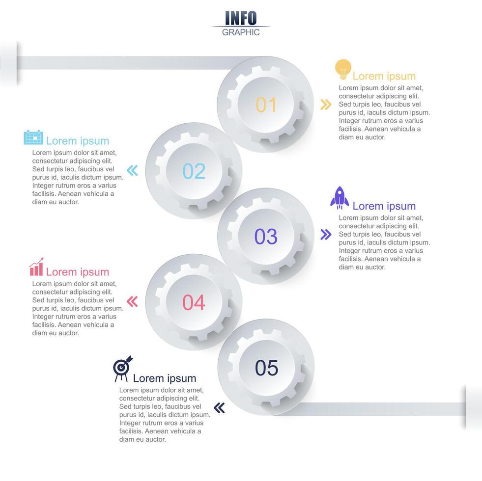 cogwheel icons with five options infographic vector