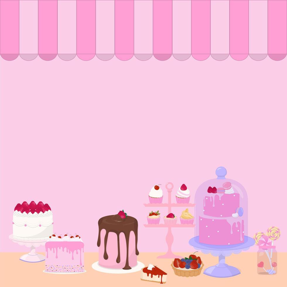 pastel tienda con Copiar espacio en rosado antecedentes vector