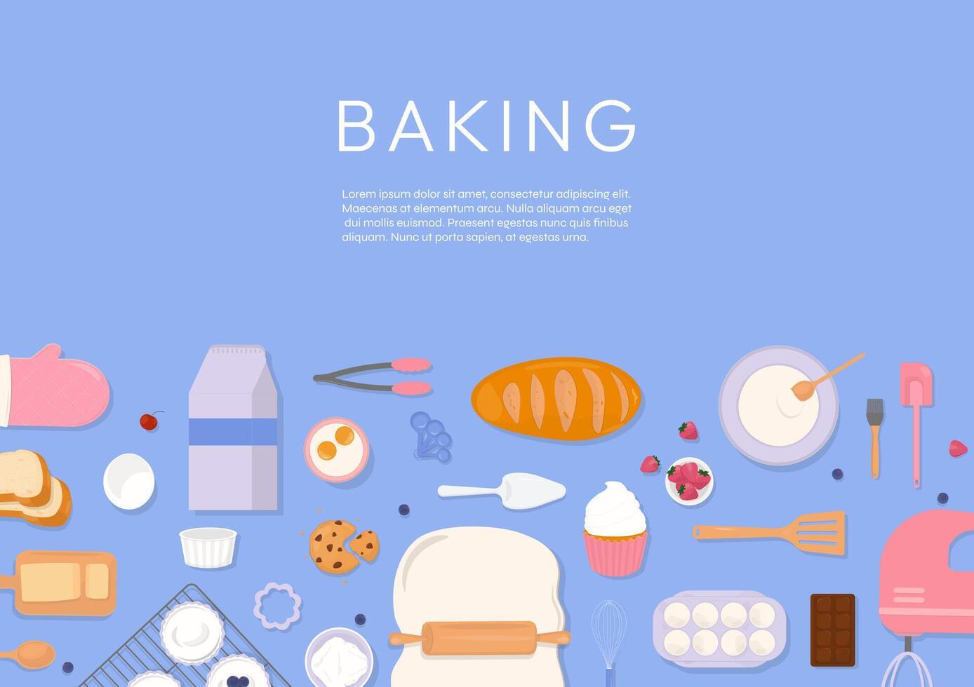 Baking tools and ingredients on blue background vector