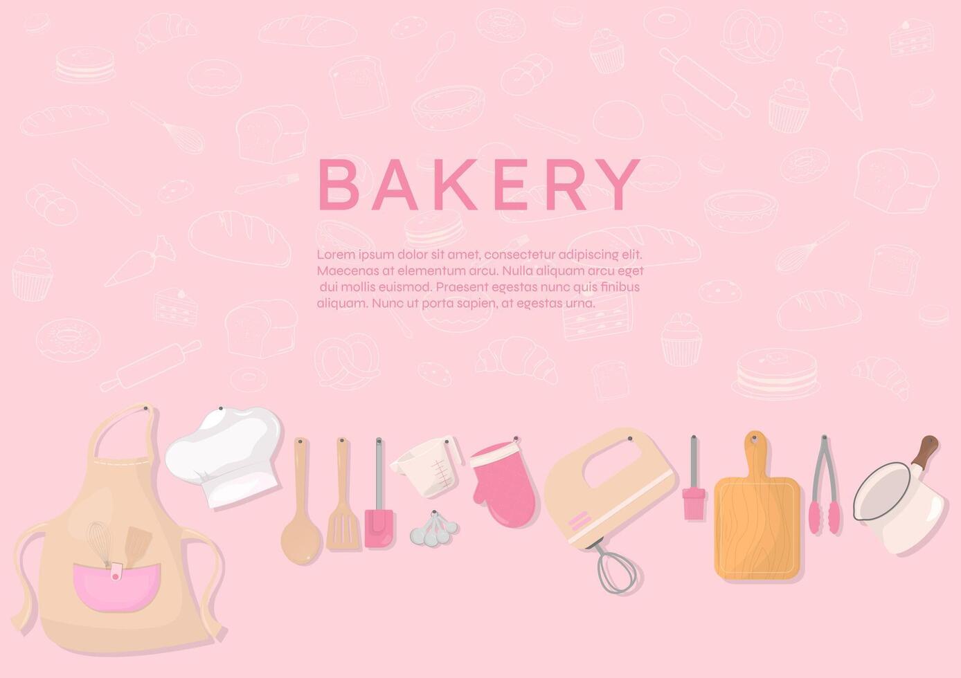 Kitchen utensils and bakery outline icons background vector