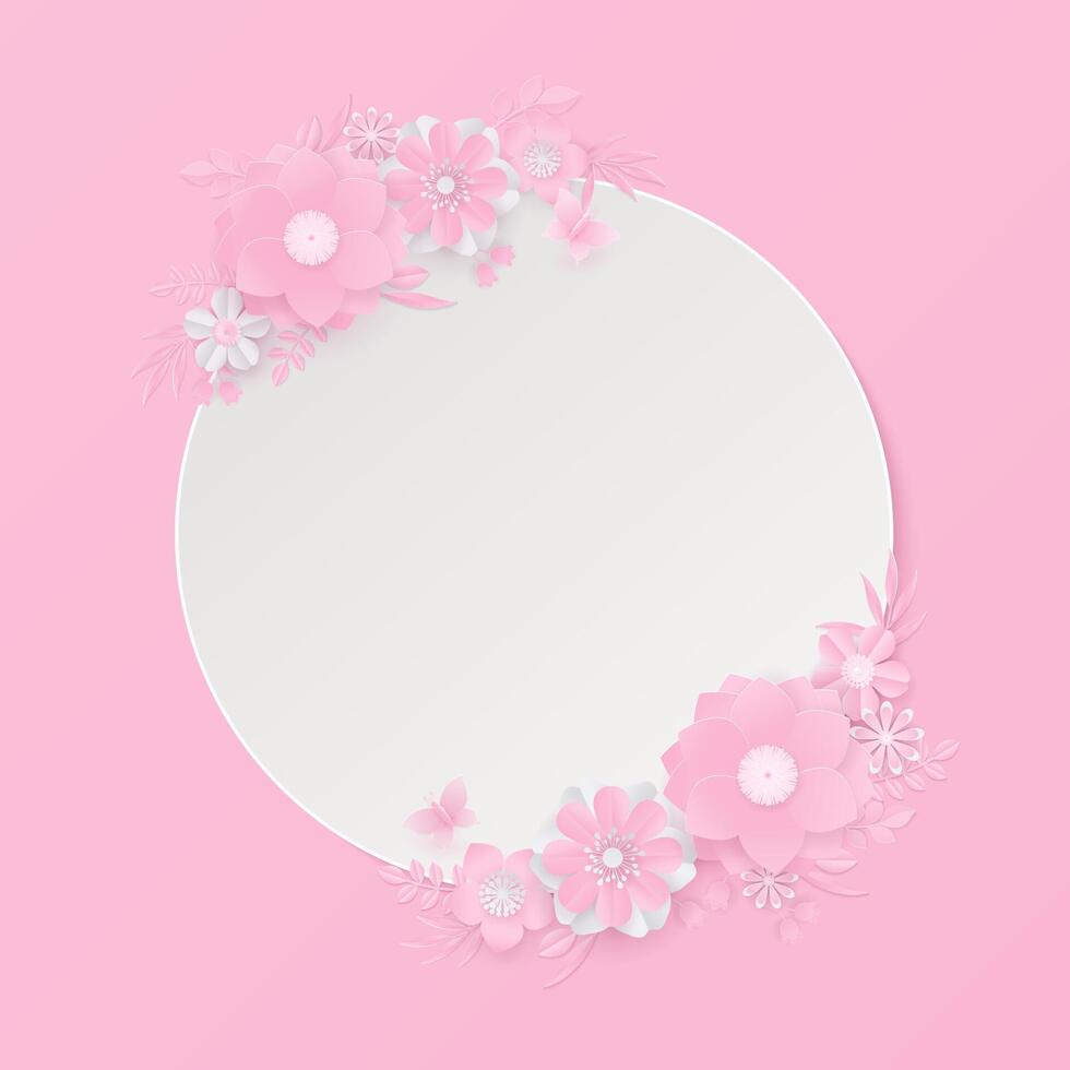 White banner and paper flowers wreath vector