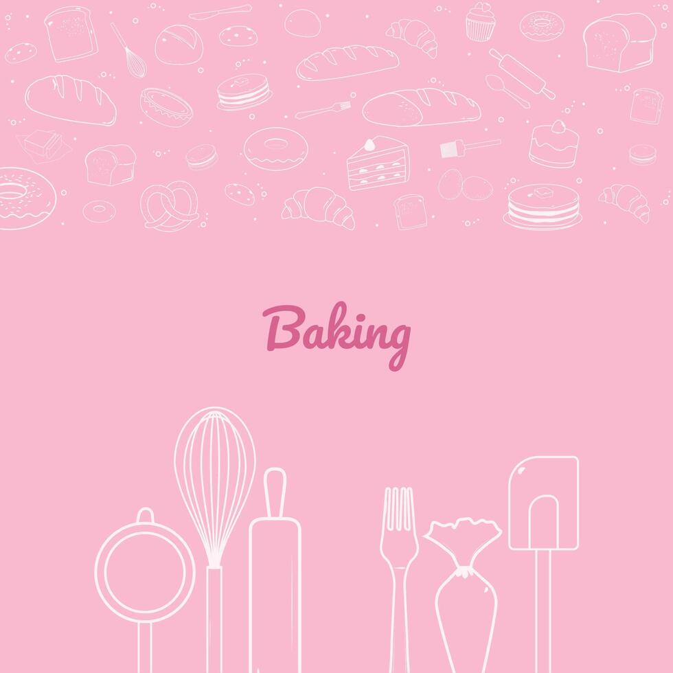 Baking tools and bakery outline icons background vector
