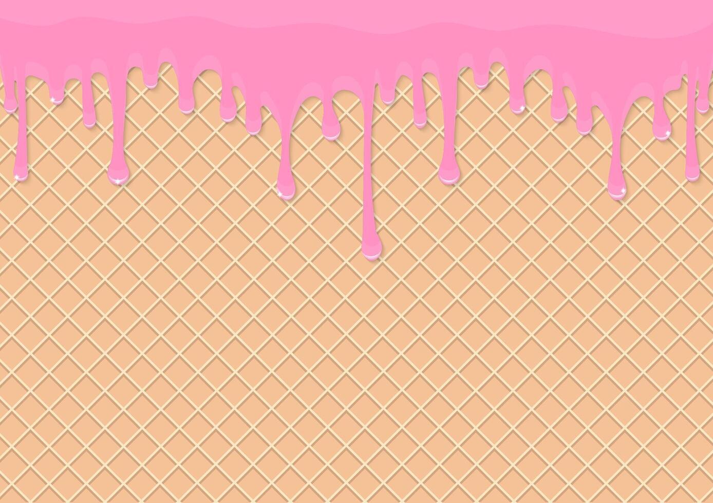 Pink dripping liquid and ice cream cone pattern vector