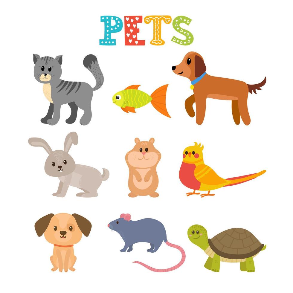 Set of pets. Cute home animals in cartoon style vector