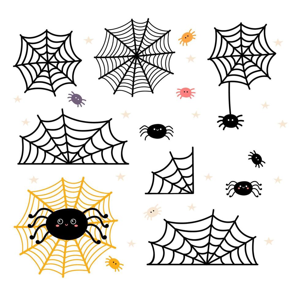 Cobweb set for Halloween design. Cobwebs and spiders web silhouette vector