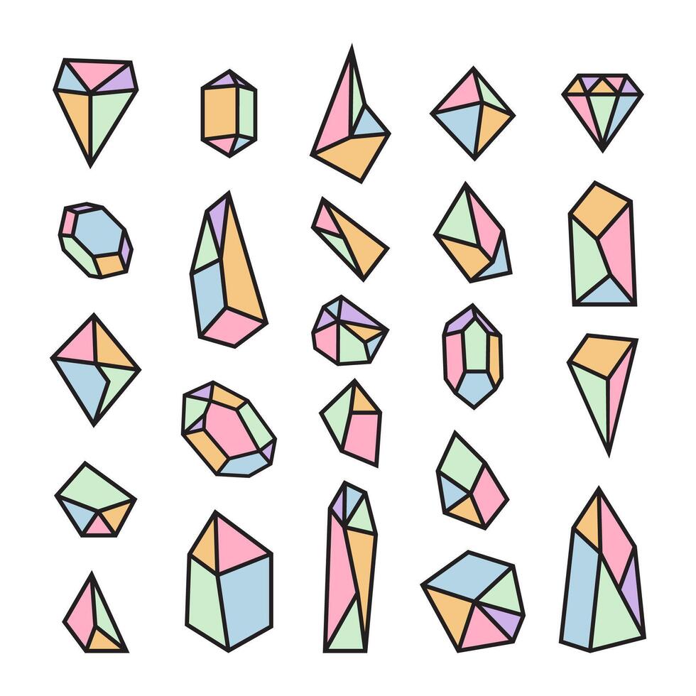 Set of geometric crystals. Trendy design elements and logotypes. Geometric shapes vector