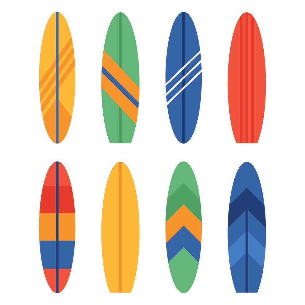 Set of different colourful surfboards. Summer surfing vector