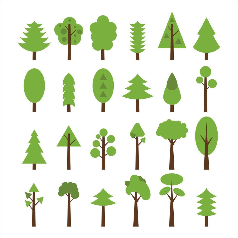 Set of flat icons tree. Green trees icons set vector