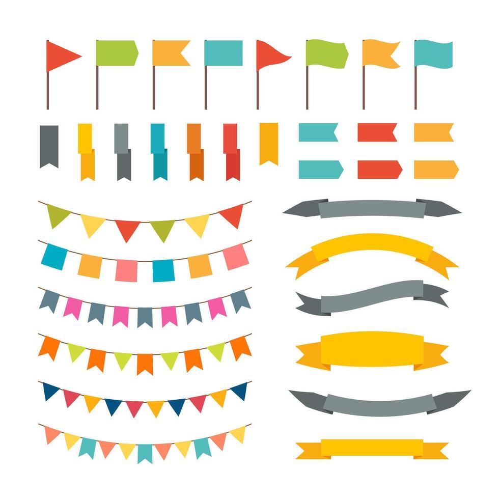 Collection of flags garland. Vector design elements. Buntings and flags. Holiday set