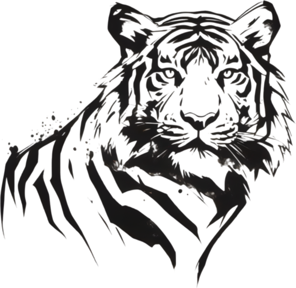 AI generated Japanese-style painting with brush strokes of a Tiger. png