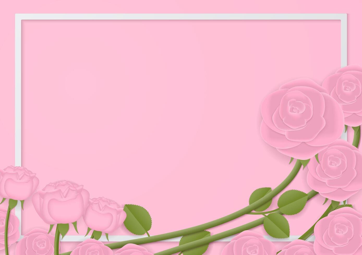 Pink rose vine and white frame background vector