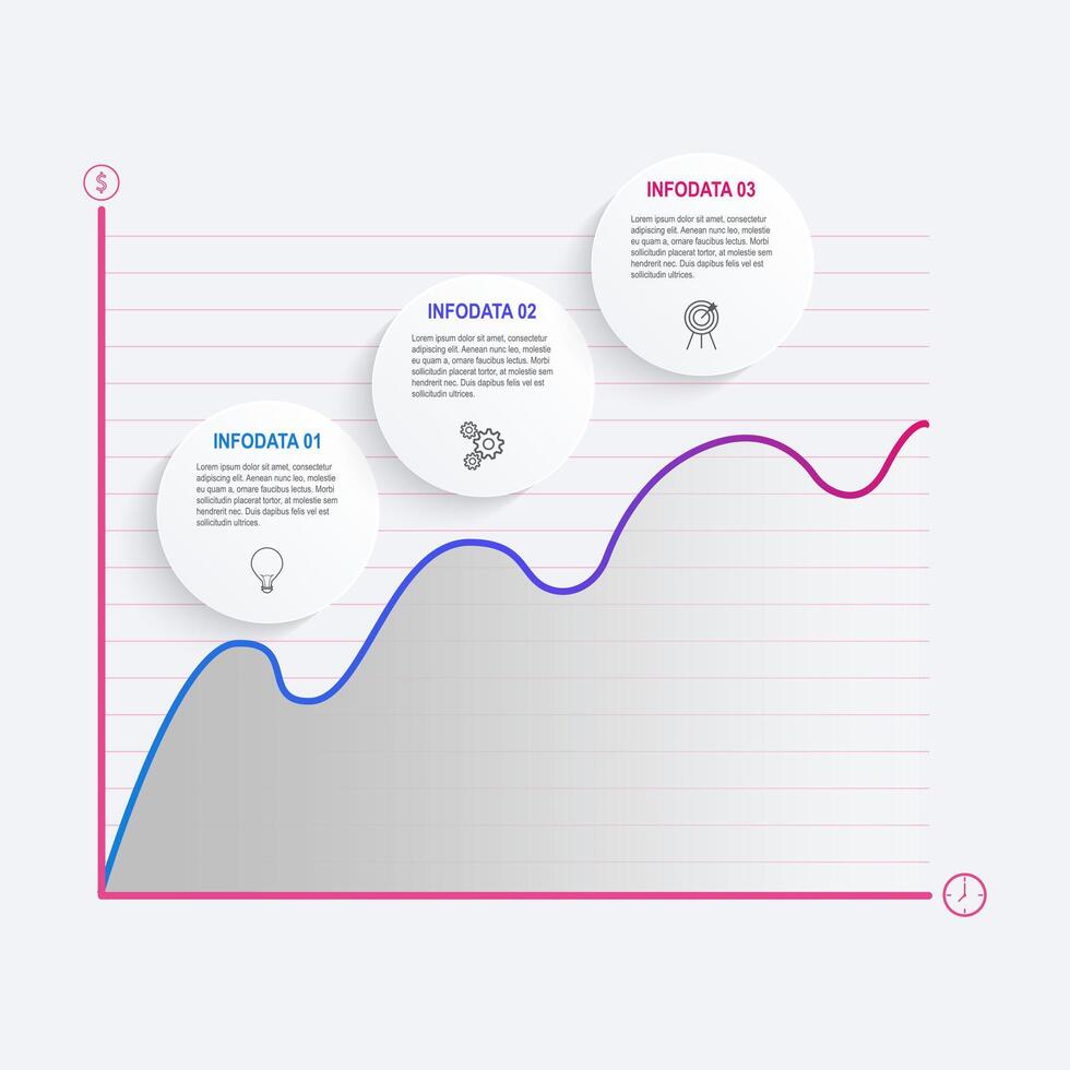 three circle options infographic with line chart vector