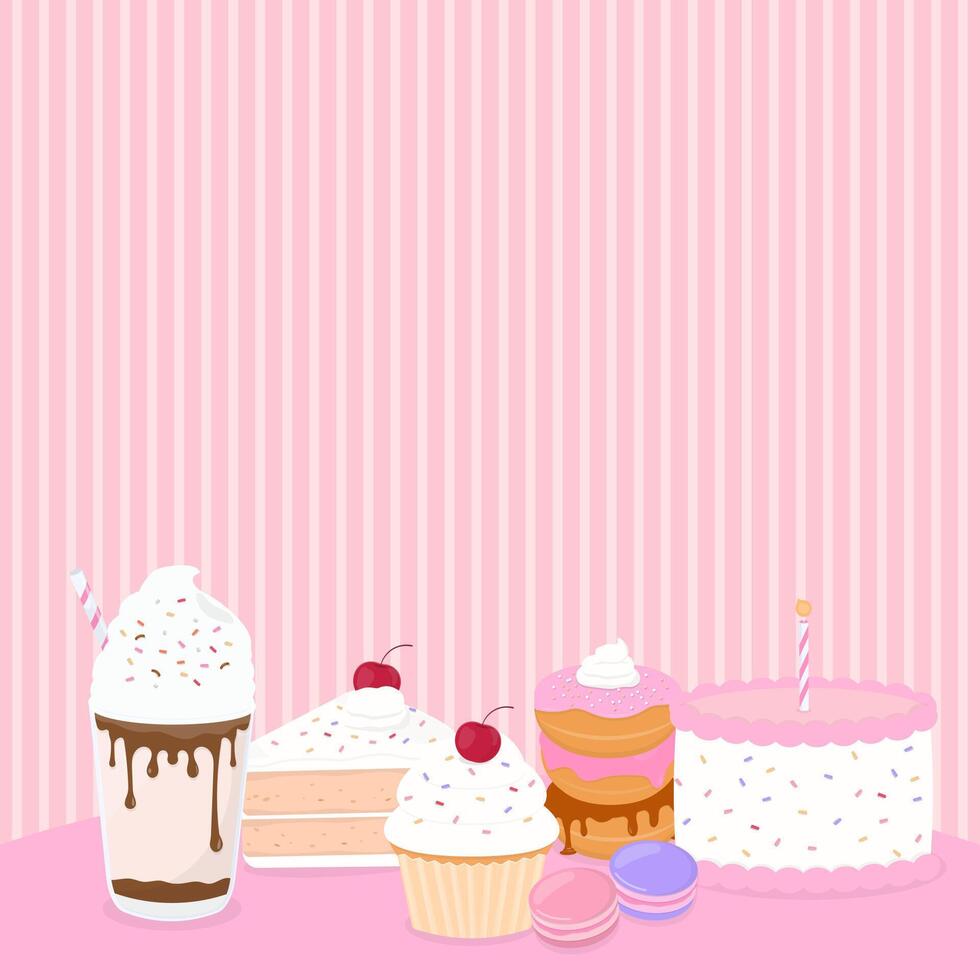 Cake and bakery with striped background vector
