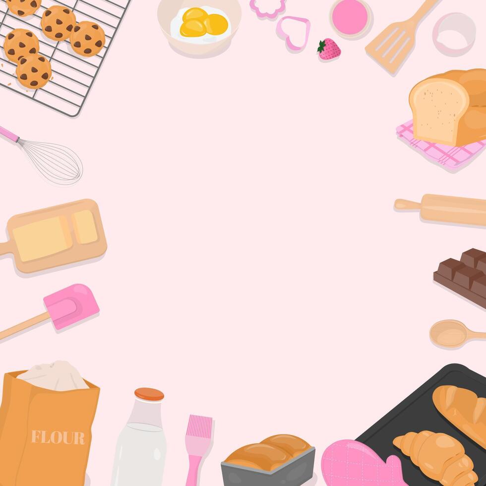 Bread and bakery ingredients with copy space vector