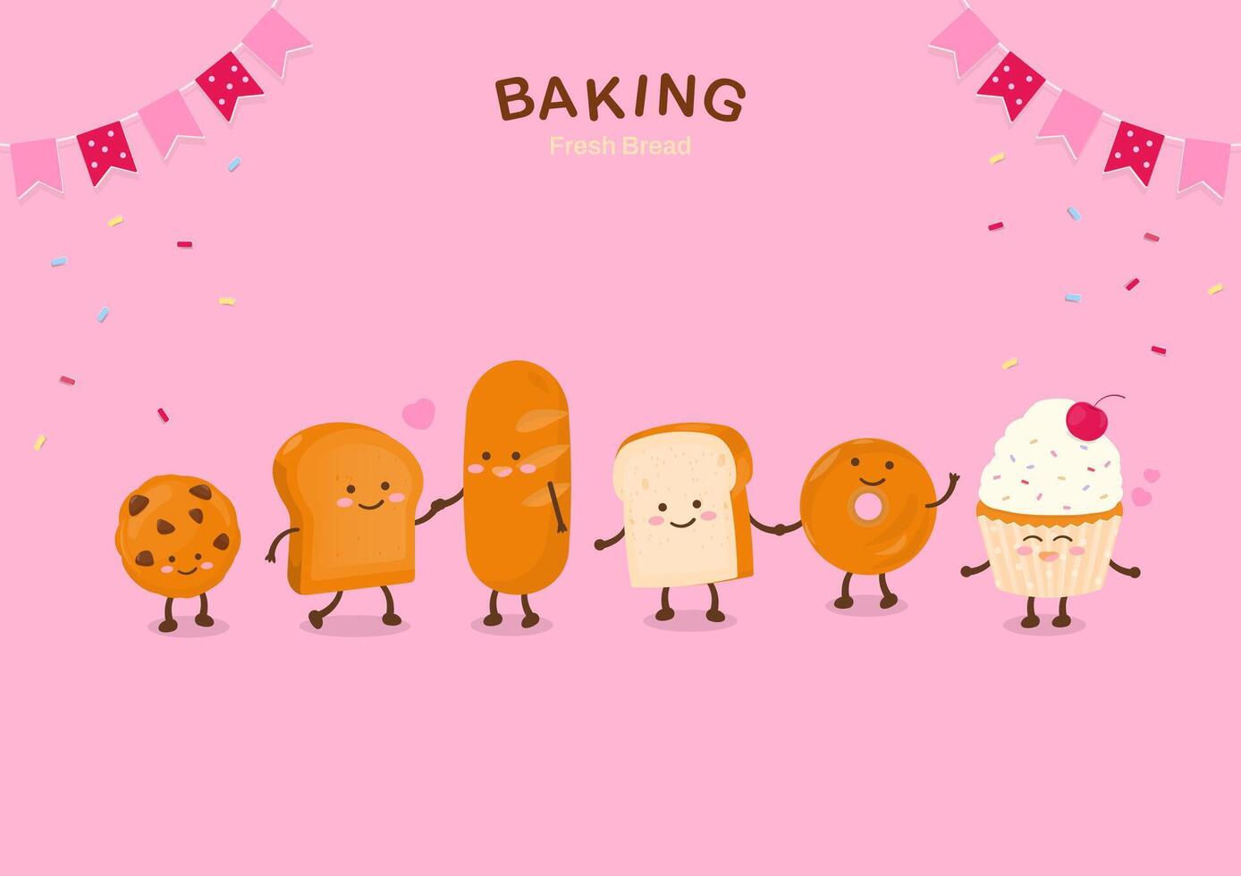 Bread character on pink background vector