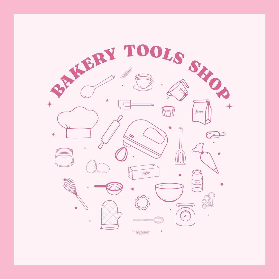 Bakery tools shop with outline icons banner vector