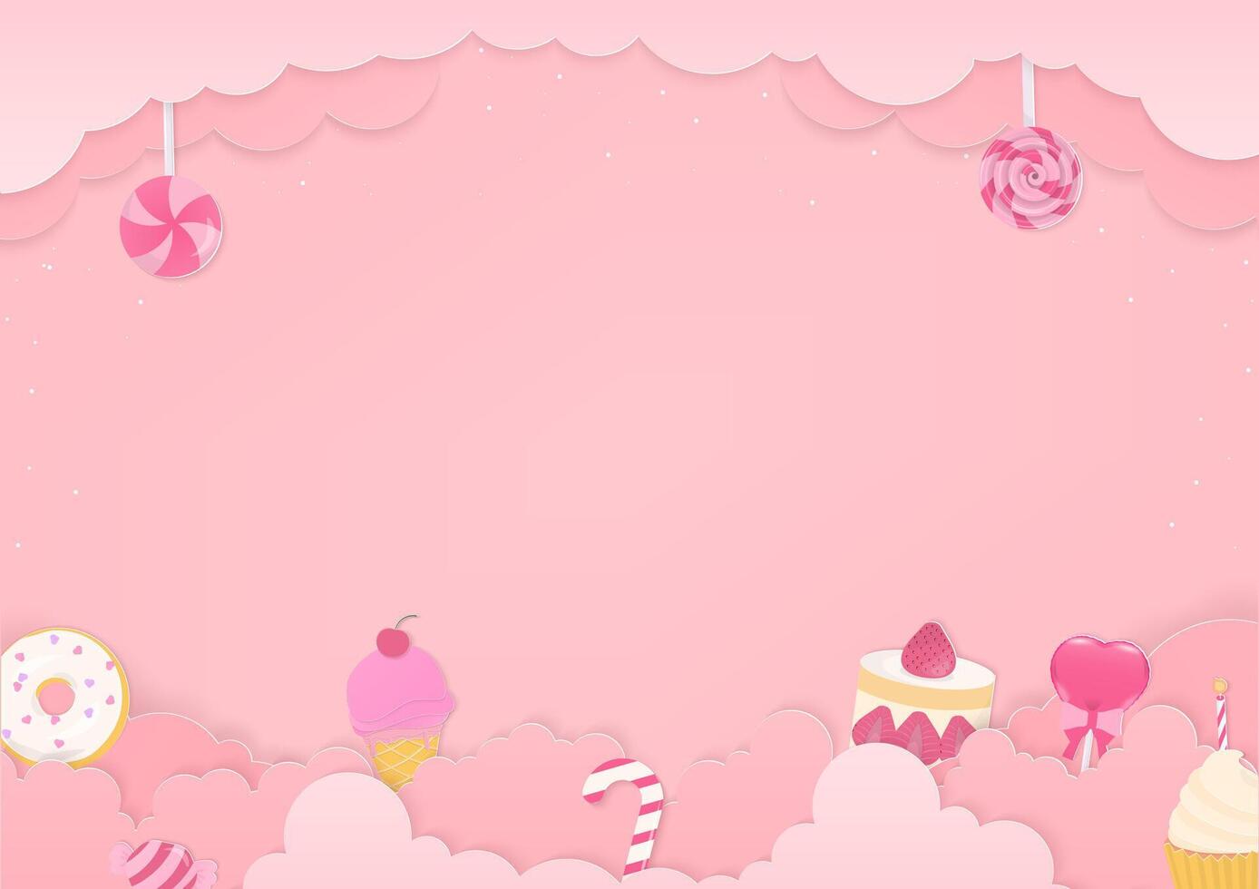 Dessert and cloud paper art background vector