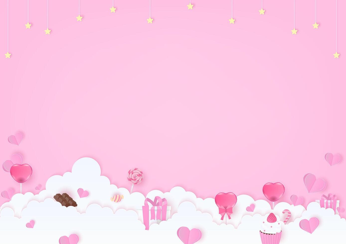 Heart and dessert on cloud background vector