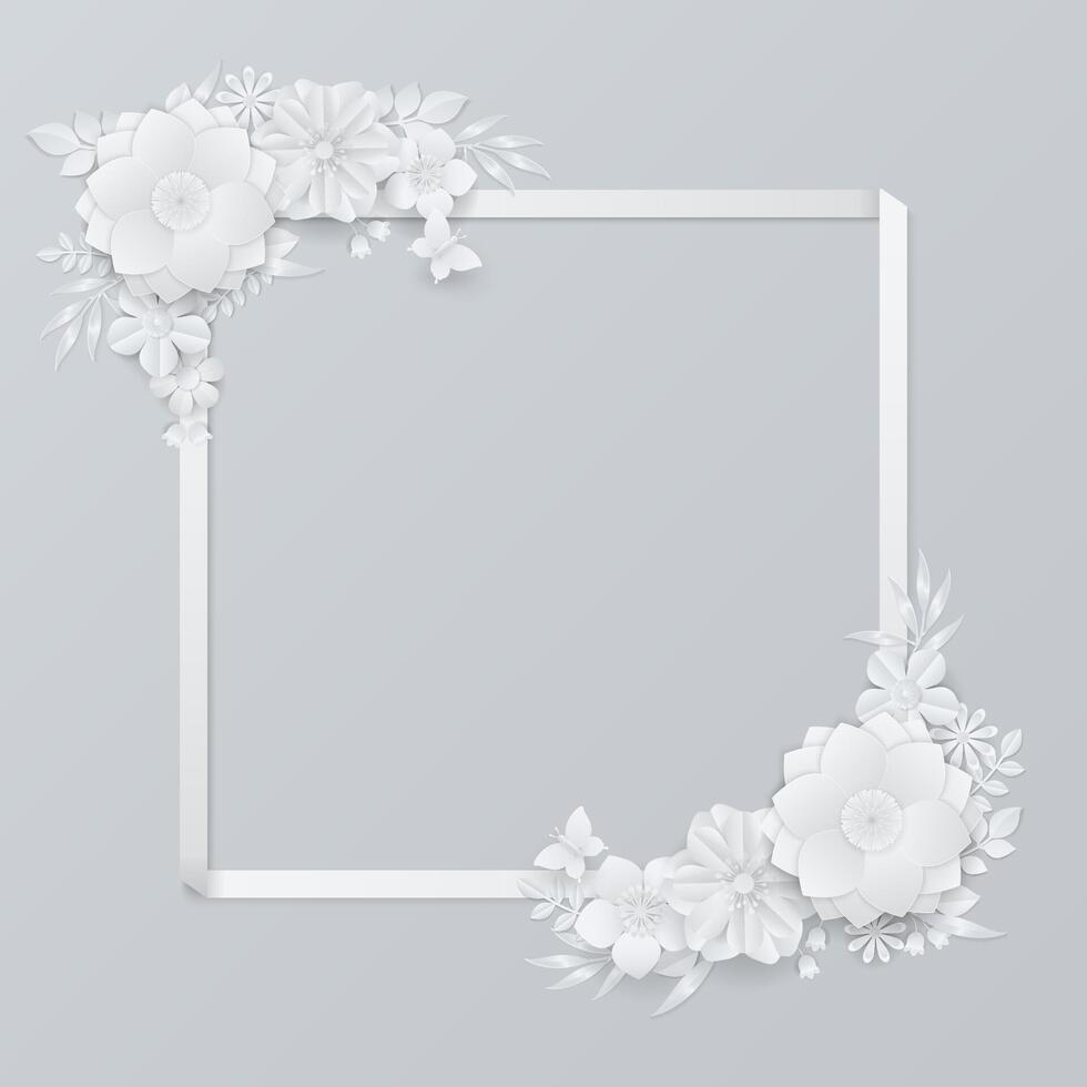 White paper frame and flowers wreath background vector