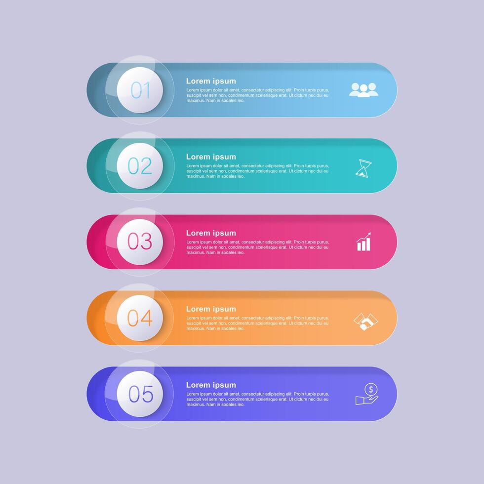 colorful five options infographic with button and business icons vector