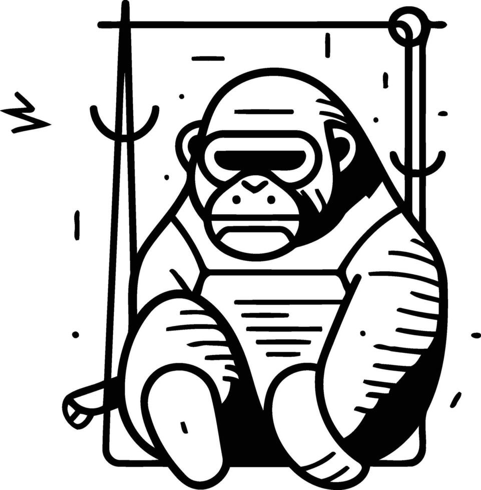 Monkey sitting on swing. Vector illustration in doodle style